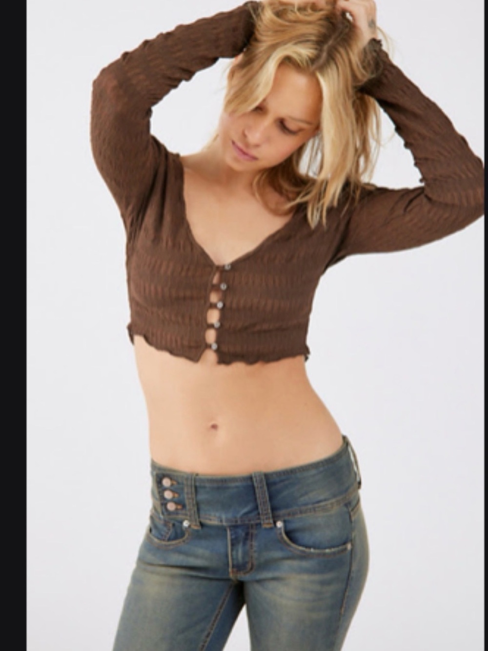 La Hearts Chocolate Brown Long Sleeve Blouse